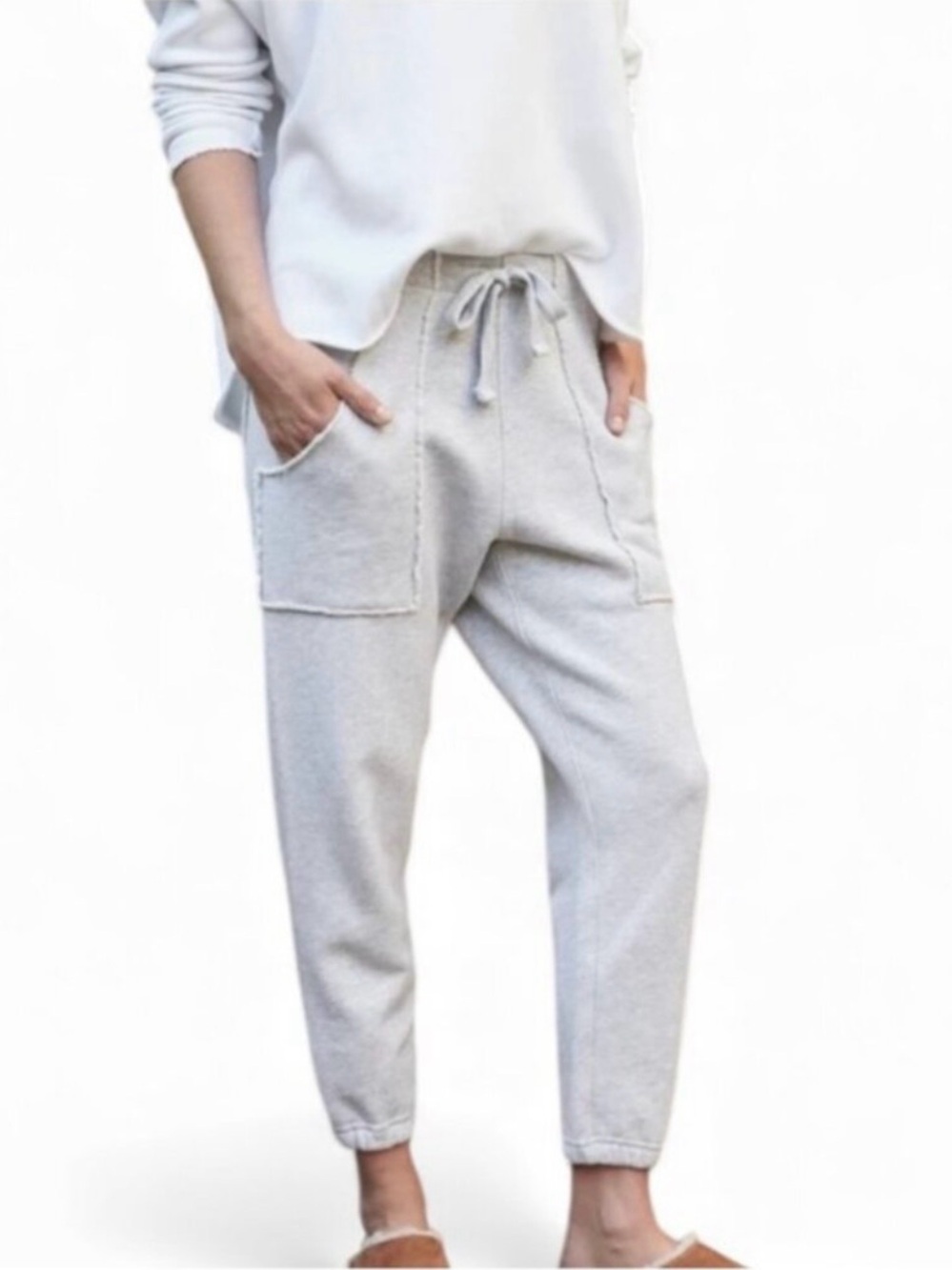 Frank & Eileen Eamon Jogger Sweatpants L Gray Tapered Crop Ankle High Rise